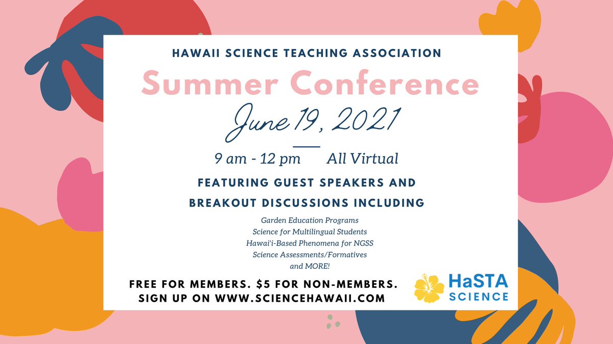 drloriandersen's tweet photo. Summer Conference - FREE for current members - $5 for non-members.
Register here! https://t.co/JJln1OkTZ9
#808Educate
#808Science https://t.co/KUScyGuaBh