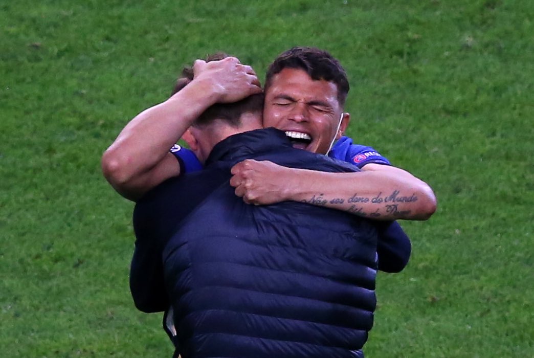 talkSPORT's tweet photo. What a difference a year makes for Thiago Silva &amp; Thomas Tuchel #UCLfinal https://t.co/bMycm2aZK6