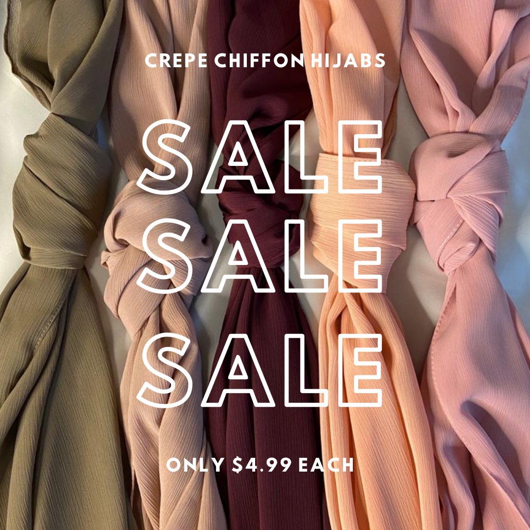 doha_us's tweet photo. 🚨 FLASH SALE 🚨 All regular Crepe Chiffon Hijabs are now only $4.99! Limited stock, grab yours today before they’re sold out! https://t.co/6UNig0aMtB