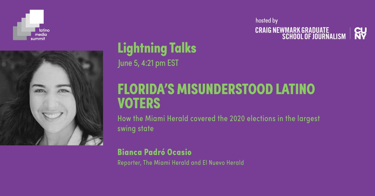 latmediasummit's tweet photo. #LMS21 Lightning Talks Day 3 🌟An all-women lightning talks panel of 7-minute presentations, including @nuevayorkinos, @ConectaArizona, @MiamiHerald's @BiancaJoanie and @pulitzercenter grantee @sindyabhanoo. #LMS21
You can still register here: https://t.co/A5CsPaHk11. https://t.co/xoH0Z4WeRi