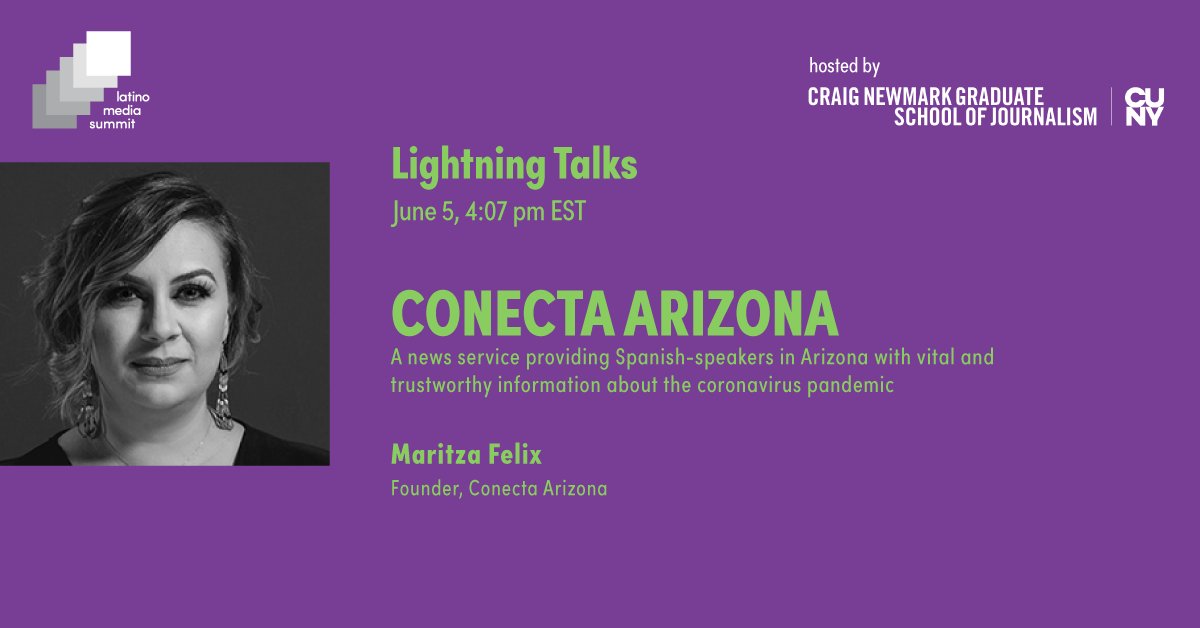 latmediasummit's tweet photo. #LMS21 Lightning Talks Day 3 🌟An all-women lightning talks panel of 7-minute presentations, including @nuevayorkinos, @ConectaArizona, @MiamiHerald's @BiancaJoanie and @pulitzercenter grantee @sindyabhanoo. #LMS21
You can still register here: https://t.co/A5CsPaHk11. https://t.co/xoH0Z4WeRi