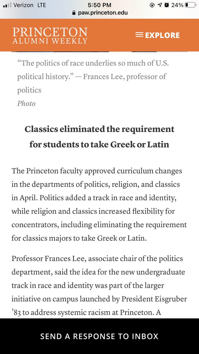 aaronsibarium's tweet photo. Classics majors at Princeton—yes, classics majors—will no longer be required to learn Greek or Latin, because racism. https://t.co/84ea1khx2v