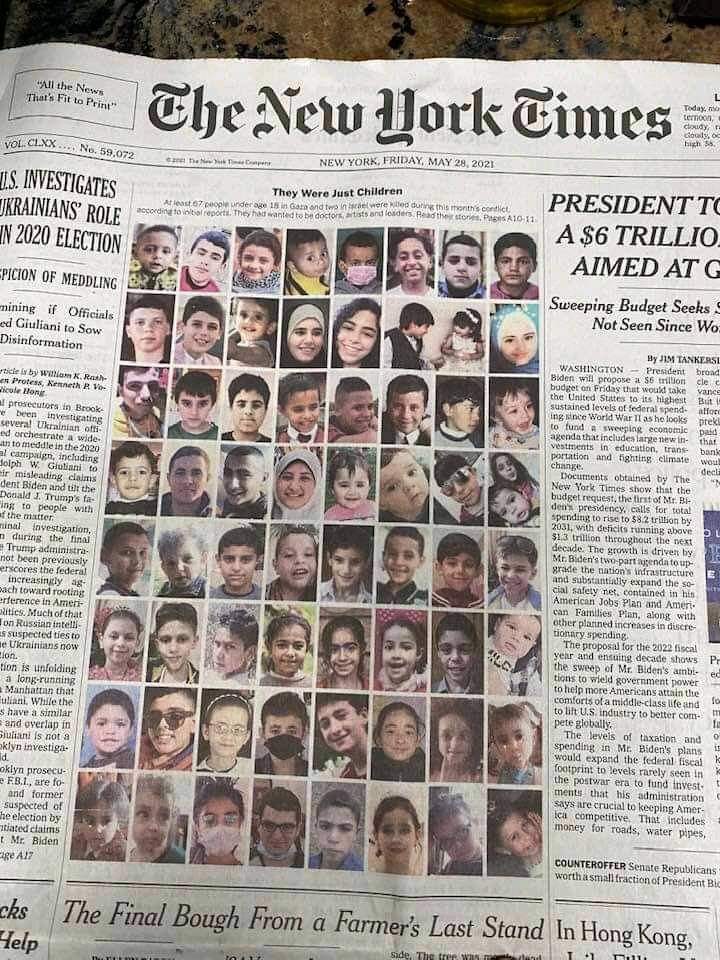 Por primera vez diario The New York Times publica los rostros de los ÑIÑOS palestinos que han sido asesinados por el estado genocida de Israel