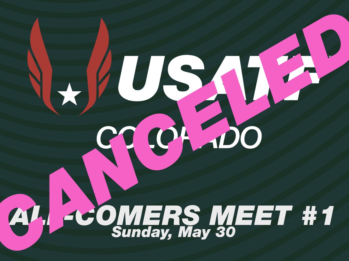 Due to the severe weather forecasted in the greater Colorado Springs area tomorrow we have decided to cancel tomorrow's All-Comers Meet.  The entries from Meet #1 will be rolled over to Meet #2 (June 6; Colorado Springs).