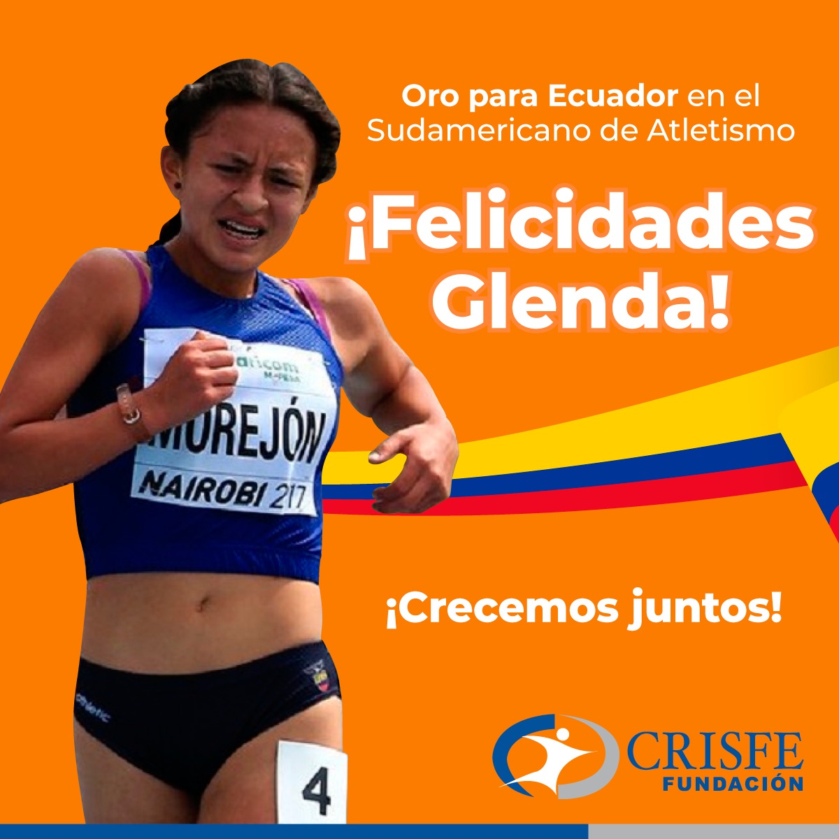 Glenda Morejón gana el oro y se proclama campeona en el Sudamericano de atletismo!! Récord sudamericano adultos y Sub-23; récord de campeonato y mejor registro del año en pista. Este nuevo triunfo nos motiva a dar lo mejor de nosotros ¡siempre! Éxitos campeona #TeamCrisfe