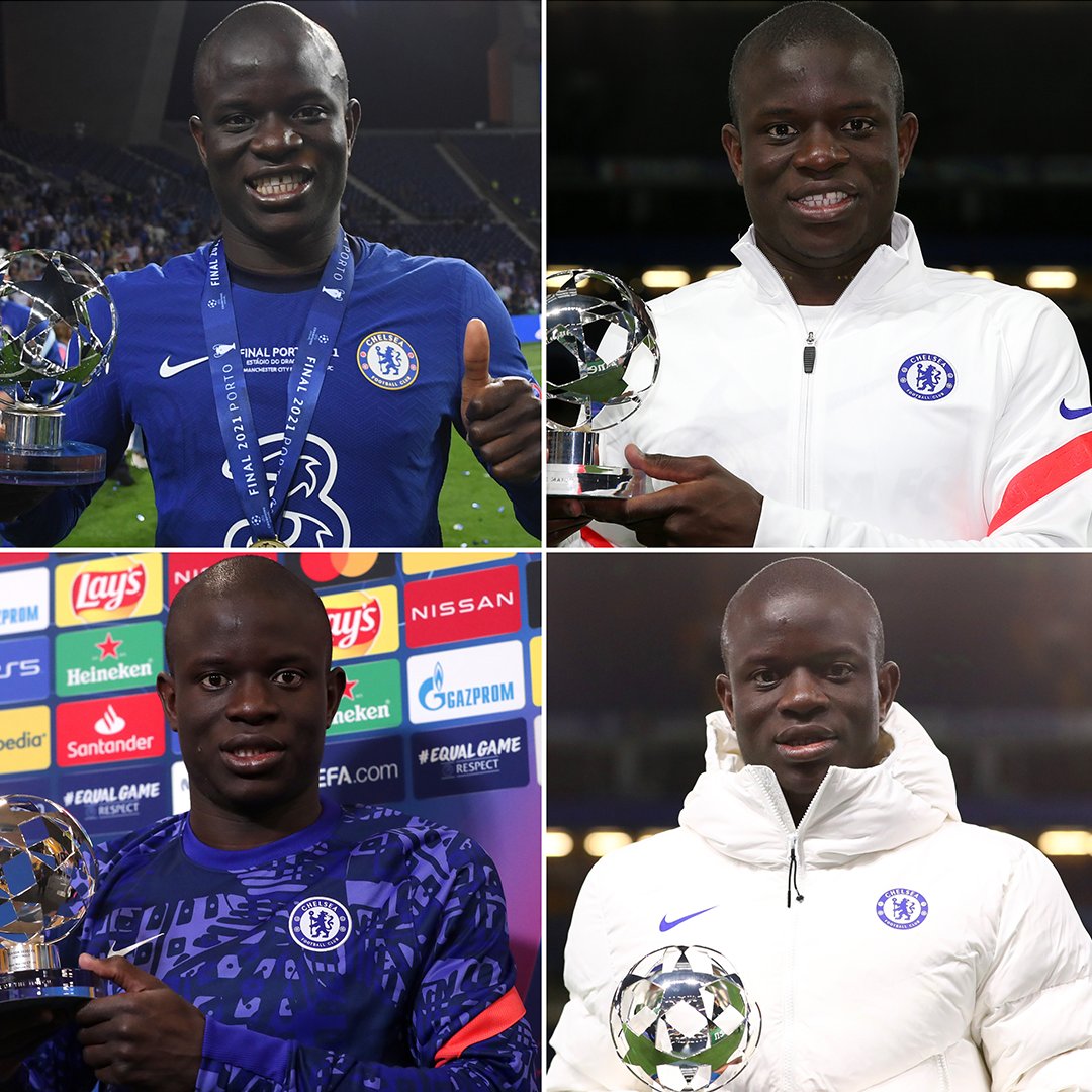Kante in the Round of 16 2nd leg: Player of the Match

Kante in the semifinal 1st leg: Player of the Match
 
Kante in the semifinal 2nd leg: Player of the Match

Kante in the final of the Champions League: Player of the Match

Give this man the Ballon d'Or 💙