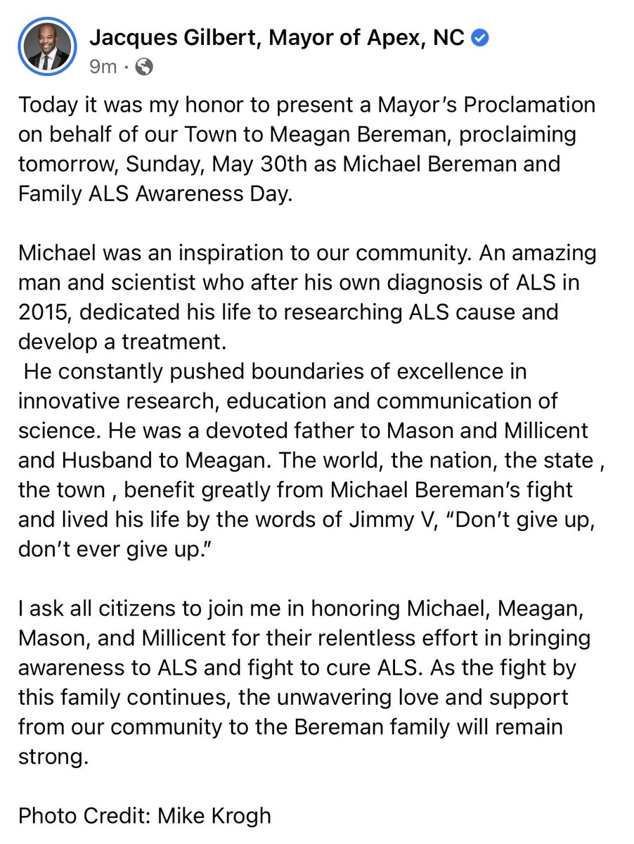 MayorJacques's tweet photo. Today it was my honor to present a Mayorโs Proclamation on behalf of our Town to Meagan Bereman, proclaiming tomorrow, Sunday, May 30th as Michael Bereman and Family ALS Awareness Day. https://t.co/WxOAVYOU6S