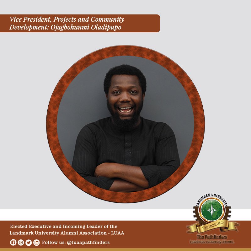 luaapathfinders's tweet photo. Vice President, Projects and Community Development: Ojagbohunmi Oladipupo (@ojogbon_dipo).

Elected Executive and Incoming #Leader of the #LandmarkUniversityAlumni Association - LUAA.

#LUAA #Pathfinders #SLICE #ElectedExecutive  #ElectedLeader #IncomingLeader 
#VPprojects https://t.co/iSIfkoswbq