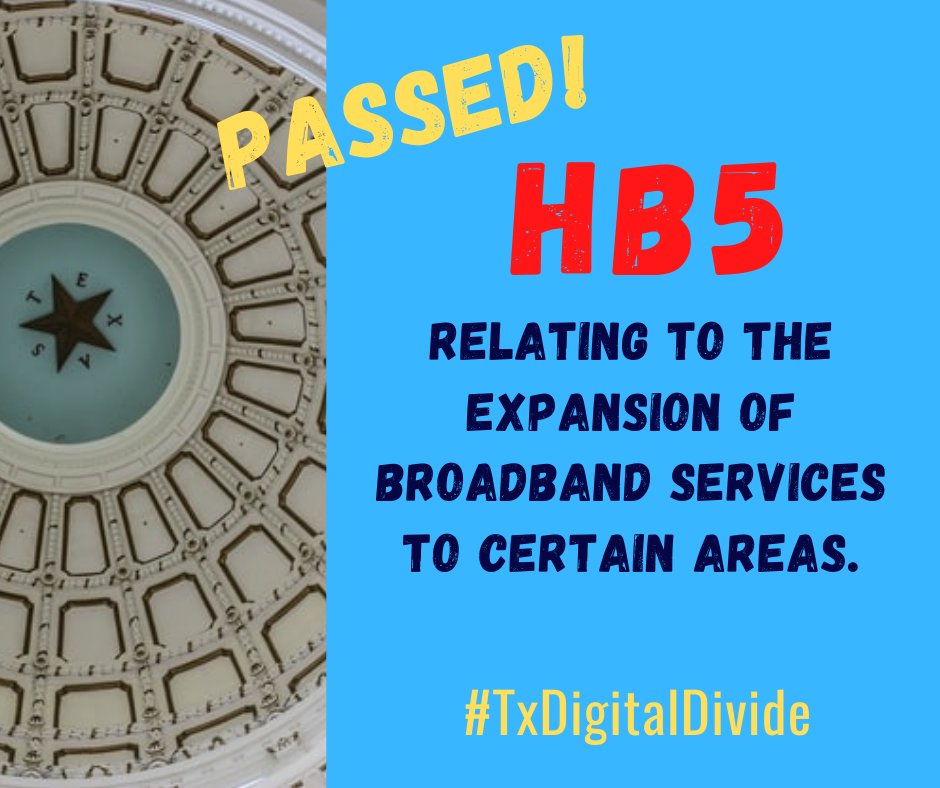 txstatepta's tweet photo. HB 5 will provide the road map for the state’s work in the next few years to address the #TXDigitalDivide. We look forward to celebrating Texas’ digital advancement in the months and years to come. #txlege https://t.co/1tN7plG0Gz
