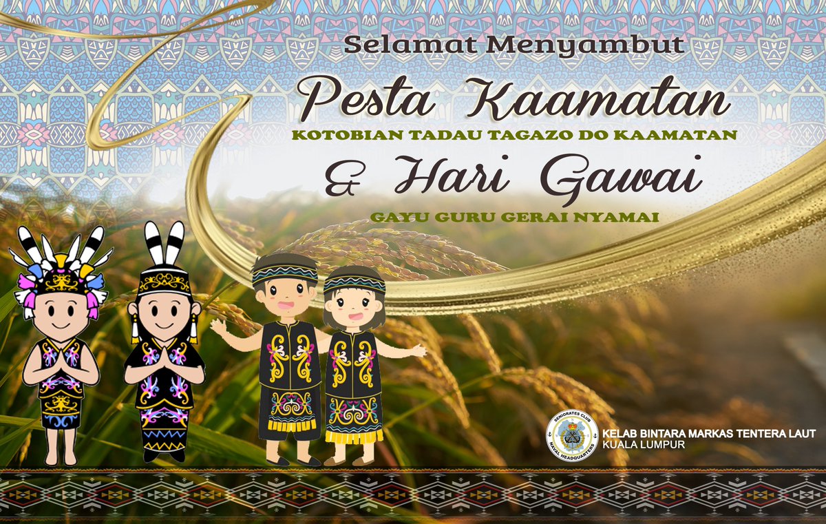 Selamat Menyambut Pesta Kaamatan dan Hari Gawai daripada @KBMkTL  kepada seluruh #NavyPeople yang meraikannya.

#KitaJagaKita
#PatuhiSOP
#HapusCOVID19
@tldm_rasmi
@PWTL_MuhdEizad
@robin_7101