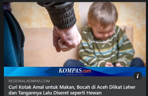 Leher diikat tali nilon, kedua tangan diikat ke belakang &amp; diseret seperti hewan disaksikan warga
Desa Ceumpeudak, Kec. Tanah Jambo Aye, Kab. Aceh Utara

“Curi uang tuk beli makannya &amp; ayahnya yang sakit" Kapolsek Tanah Jambo Aye AKP Ahmad Y.

&amp;
pelaku minta maaf

<a href="/DivHumas_Polri/">Humas Polri</a>