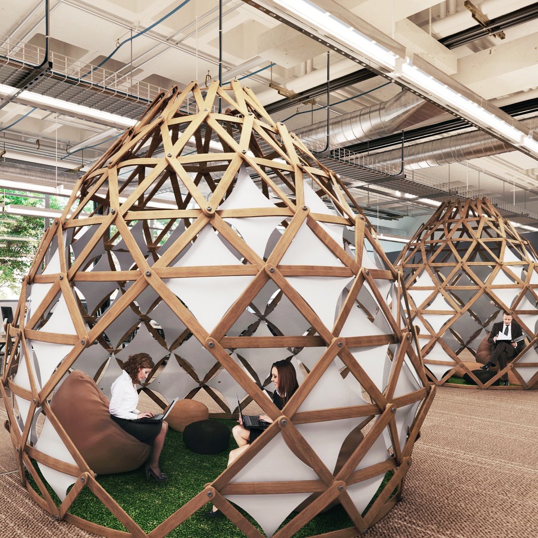 GiantGrass's tweet photo. Zomes inside an open-office helps create smaller spaces to be used as creative spaces or meeting pods. Depending on the function and need for privacy, Zomes can be covered with lycra, canvas or acrylic. 

Share with us how the #Zomebuildingkit is helping your shape your surroundi https://t.co/HmQ1gt7Wsh