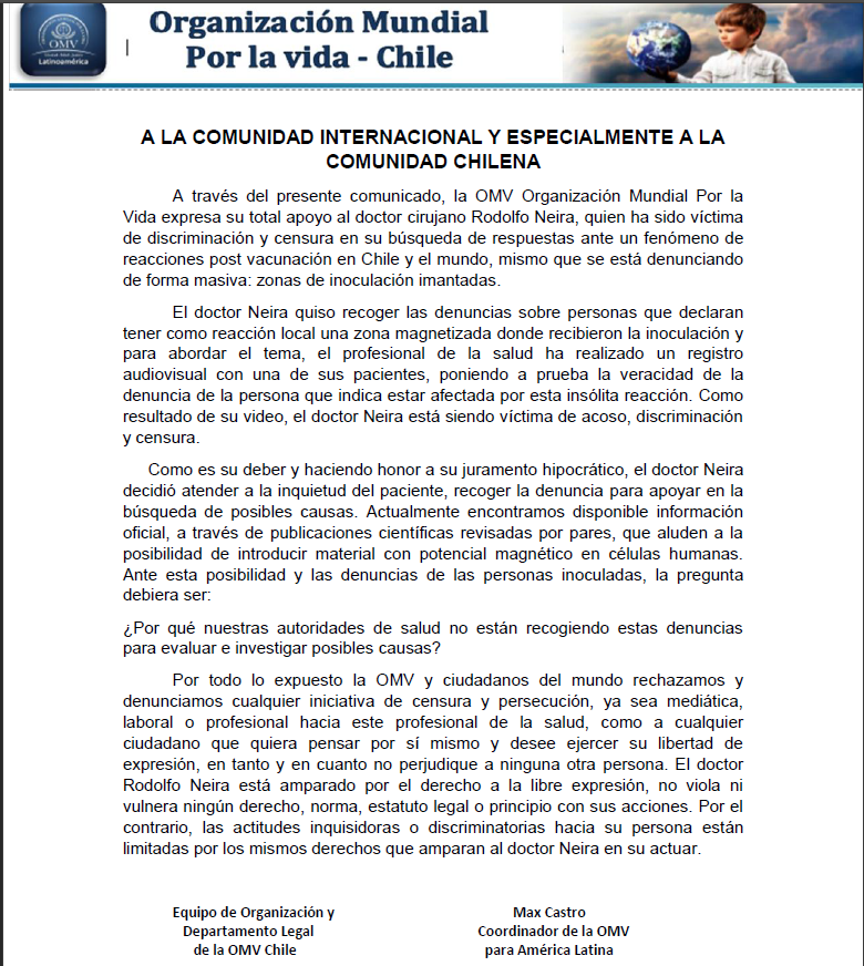 MxVChile's tweet photo. Comunicado OMV en apoyo a Rodolfo Neira. https://t.co/kyCoUSVB3q