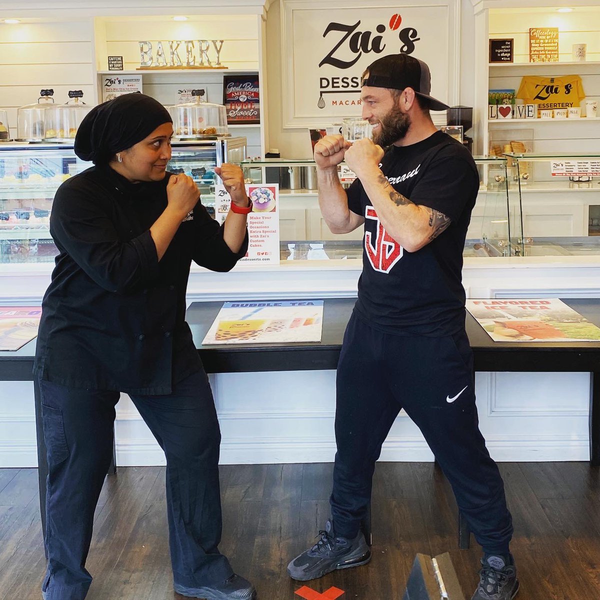 jtschick's tweet photo. Welcome to TEAM SCHICK! What a pleasure visiting @zaisdessertery - best crepes and macarons around! Her specialty teas pack quite a punch! #zaisdessertery #dessertsofinstagram #foodiesofinstagram #mma #mmafighter #mmatraining #mmafights #cffcmma Tune in to @ufcfightpass JULY 3rd! https://t.co/Bojs8hyO1O