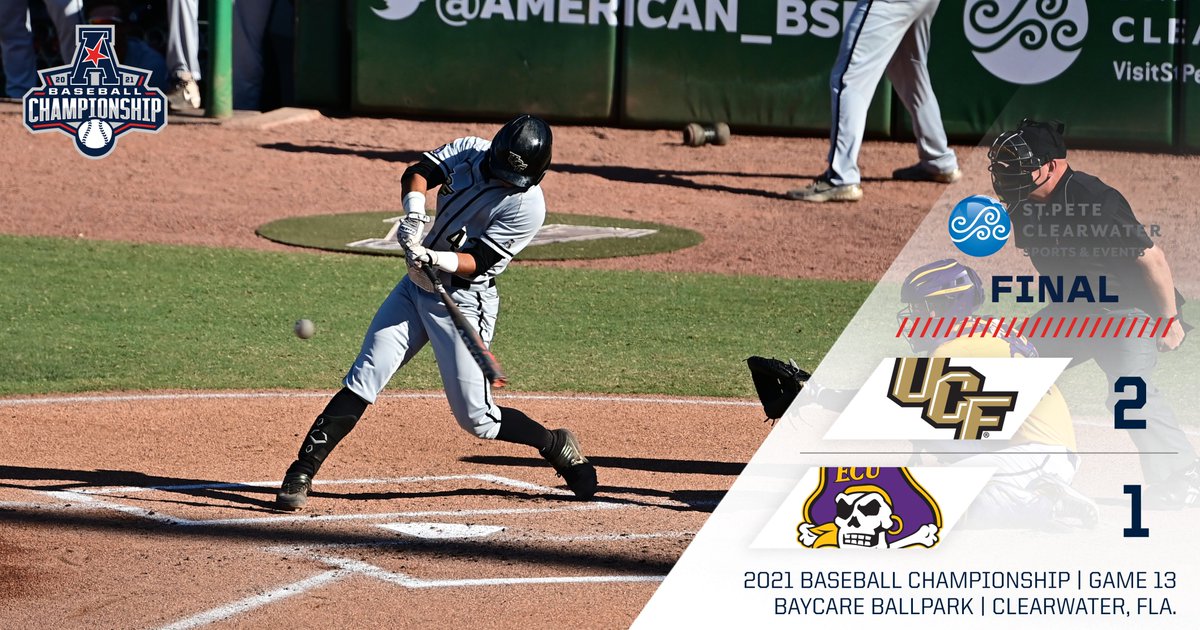 American_BSB's tweet photo. Championship Bound. 

@UCF_Baseball eliminates the Pirates and advances to tomorrow's championship game. 

#AmericanBaseball https://t.co/Xso0FtLB53