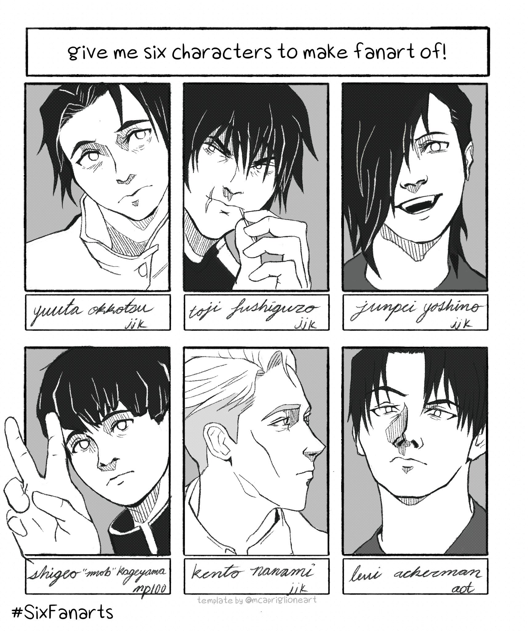 nanamis personal assistant 🥖 on Twitter: "5 black haired characters  ranging in unhinged levels + one ex-salaryman #sixfanarts #jjk #mp100 #aot  #anitwt https://t.co/2cmPSjetQQ" / Twitter