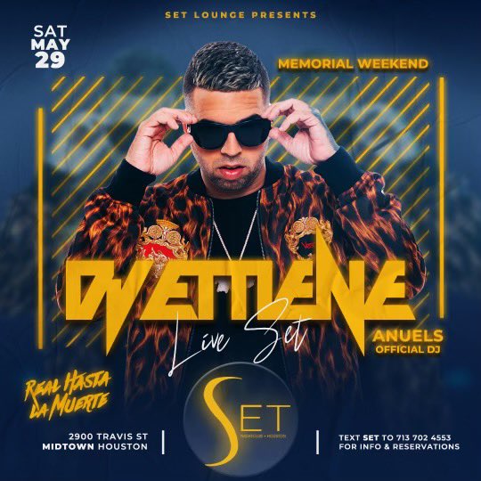 sethouston's tweet photo. Let’s go!! Memorial Weekend !! 
Join the biggest party tonight , with our special guest spinning @djettiene!! 

Contacts us for more info: (832) 443-5781 https://t.co/KLpV77vIeL