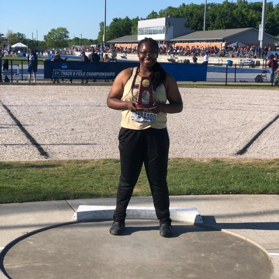 WalshTrack's tweet photo. Ndidi Anaraodo finishes an impressive 3rd in the Women's Shot Put Final at the NCAA DII Track &amp; Field Championships, earning her All-American honors!

This is Ndidi's 2nd All-American award, after earning her first during indoor!

Congratulations Ndidi! https://t.co/92d9zfpeR4