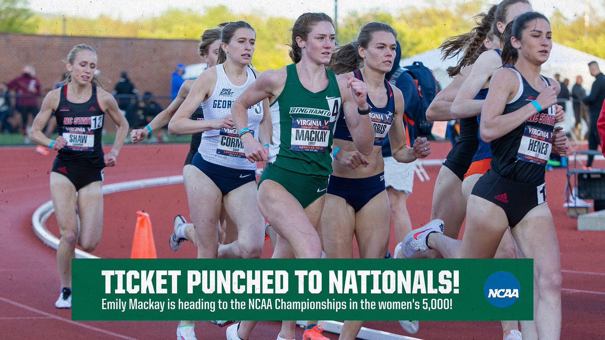 BinghamtonXCTF's tweet photo. It’s on to the NCAA Championships for Emily Mackay! She placed third overall in the 5K at the NCAA East Region Meet tonight! https://t.co/SYkM7C2TsF
