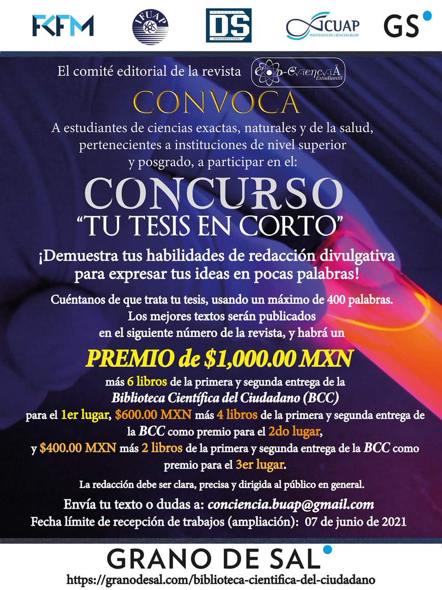 RevistaConCien1's tweet photo. ⚠️Hemos extendido la fecha de recepción de trabajos para el 7 de Junio del 2021⚠️

🗣️🗣️

Para cualquier duda pueden escribir a conciencia.buap@gmail.com

https://t.co/lquLUB0Too https://t.co/Hq1kE1Znjo