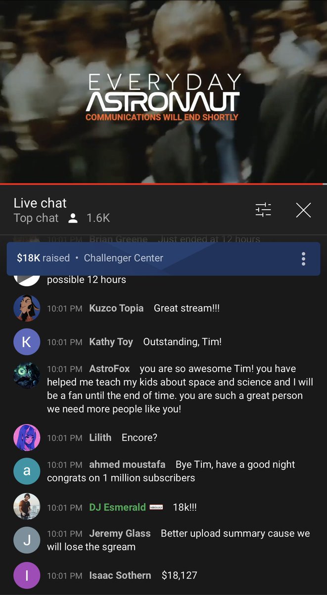 Everyday Astronaut (@erdayastronaut) on Twitter photo Thank you all so much for joining me in my TWELVE HOUR LIVESTREAM!!! We raised $18,000 for <a href="/ChallengerCtr/">Challenger Center</a>, gave away 5 copies of <a href="/KerbalSpaceP/">Kerbal Space Program</a> and I did something I’ve never done in Kerbal that I’m very proud of. I love you all. This was very fun for me and I’m very proud 🙌 Thank you all so much for joining me in my TWELVE HOUR LIVESTREAM!!! We raised $18,000 for <a href="/ChallengerCtr/">Challenger Center</a>, gave away 5 copies of <a href="/KerbalSpaceP/">Kerbal Space Program</a> and I did something I’ve never done in Kerbal that I’m very proud of. I love you all. This was very fun for me and I’m very proud 🙌