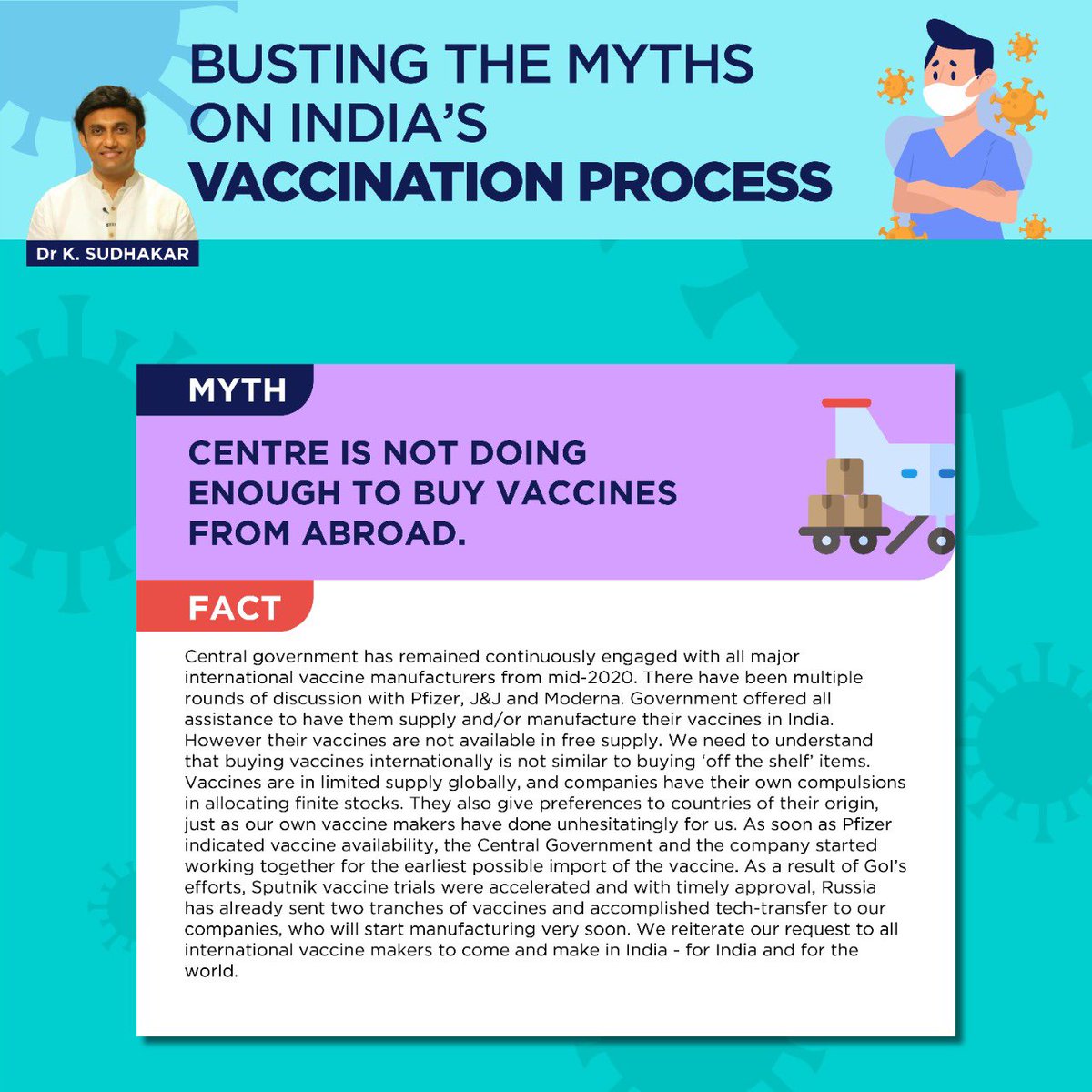 DrSudhakar_'s tweet photo. 🇮🇳 India has vaccinated over 20 crore people and is the fastest to get there. But politically motivated propaganda have been spreading baseless rumours about the entire vaccination process and drive. Here is an attempt to bust those myths. #VaccineMyth1 https://t.co/KSIsaukvz2