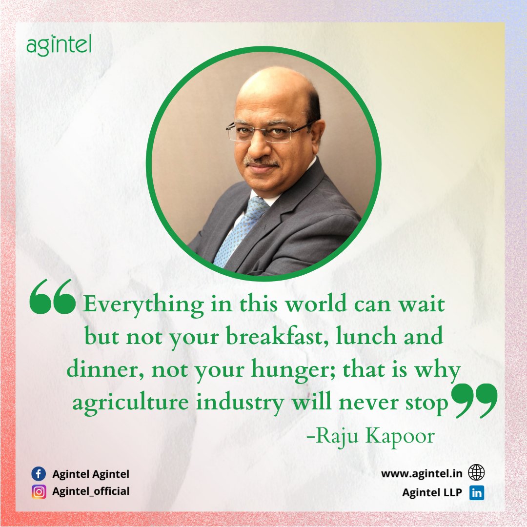 Agriinteligence's tweet photo. Excerpts from the #AgintelPodcast Series by Mr Raju Kapoor.
#agriliteracy #agriculture #agribusiness #agriculture #agricultureindia #webinar #agriwebinar #agriculturewebinar #podcast #podcastseries #agripodcast #agriculturepodcasts #quotes #agriculturequotes https://t.co/BylsPj6HYf