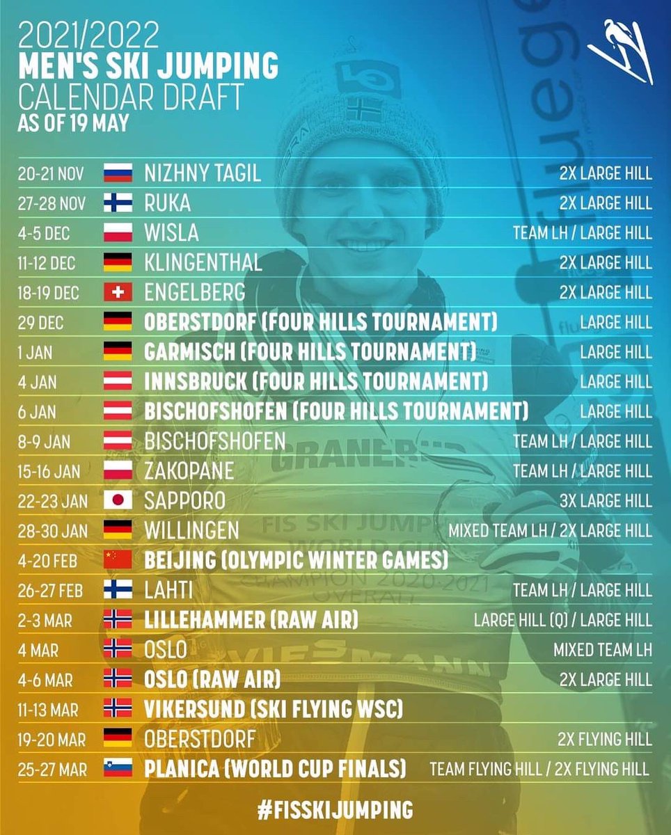 Hier die vorläufigen Terminkalender für die Skisprungsaison 2021/2022 🤩🔝

📆 28.-30. Januar 2022 
🔜 FIS Skisprung Weltcup der Damen und Herren an der #mühlenkopfschanze 🥳 

Termine vormerken ✔️ 
Vorfreude ✔️

#fisskijumping #weltcupwillingen2022 #WillingenistKult #freewillis