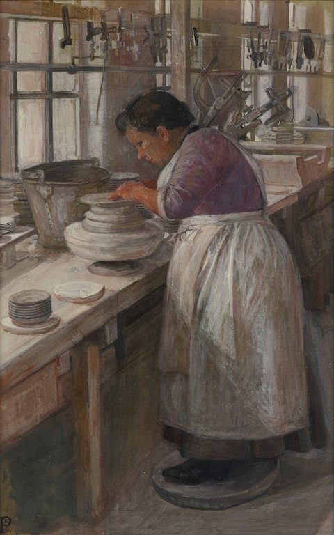 womensart1's tweet image. Suffragette Sylvia Pankhurst created watercolours depicting women workers in the cotton mills and also the Staffordshire potteries in 1907 to highlight working women’s rights on pay and conditions #womensart
