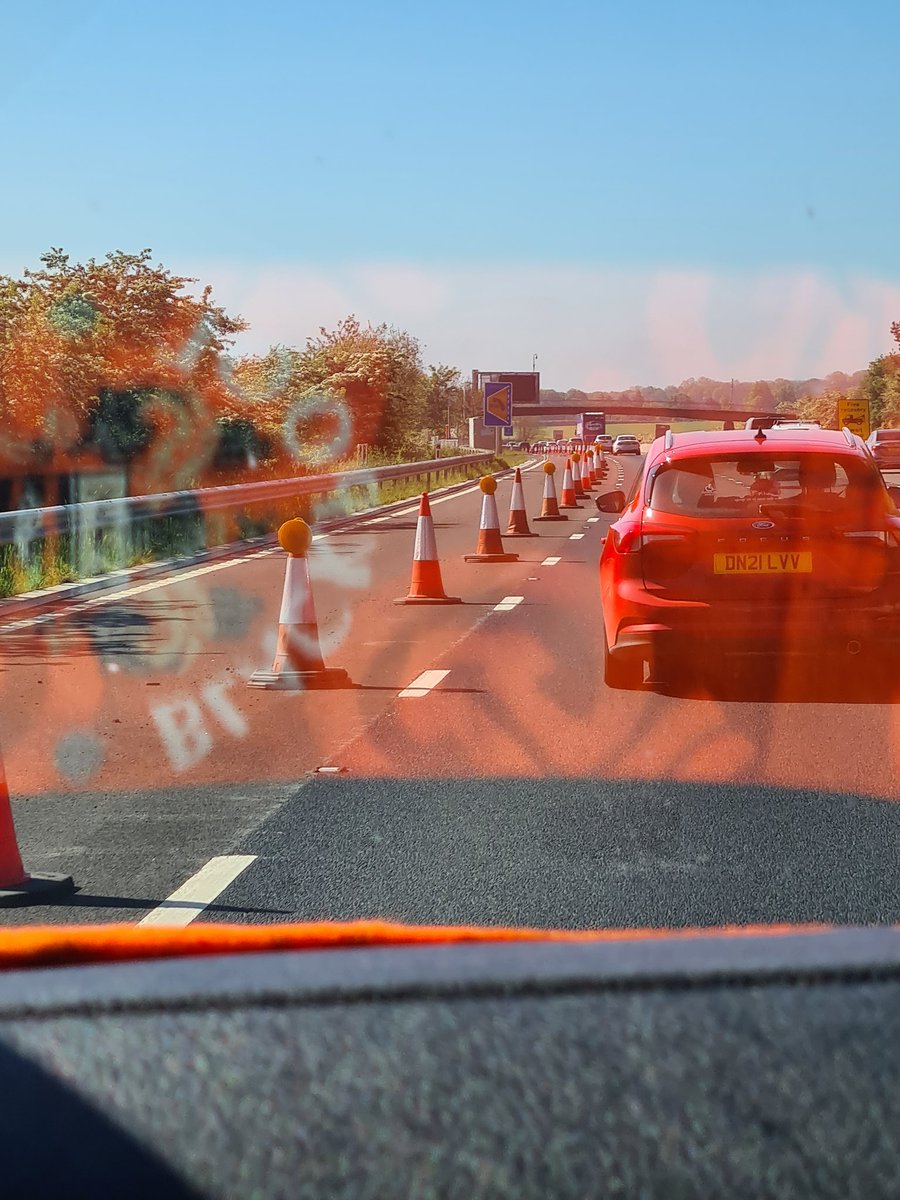 lyndz_t's tweet photo. We've got a tangerine tunnel of cones leading us to victory today 😉  the whole of the motorway team supporting us 😂 @blackpoolfc #UTMP #offtowembley #comeonyoupool https://t.co/mK6Ti4pTpZ