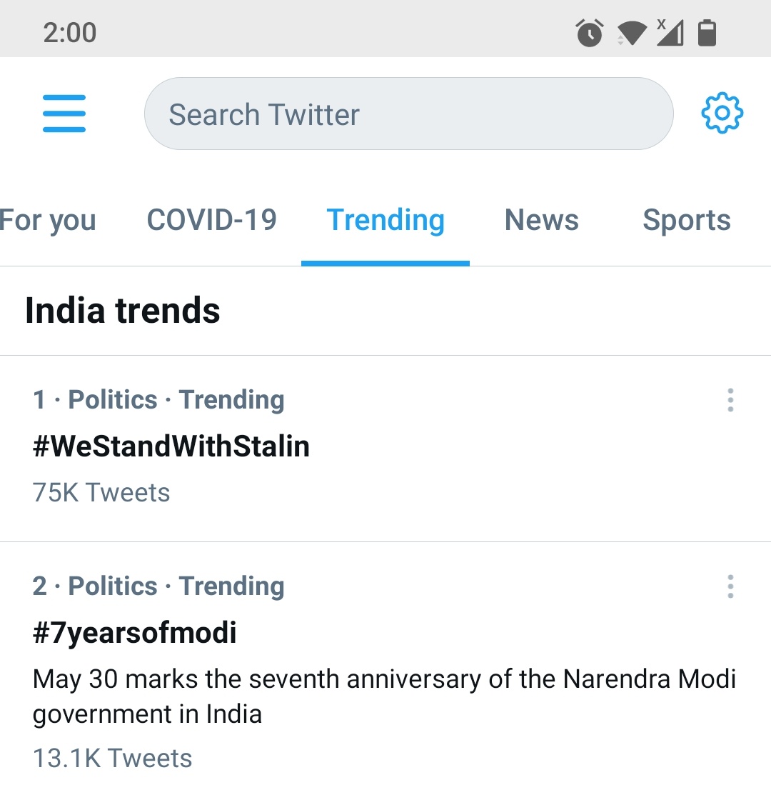2 PM status. All India level #TrendingNo1 #WeStandWithStalin