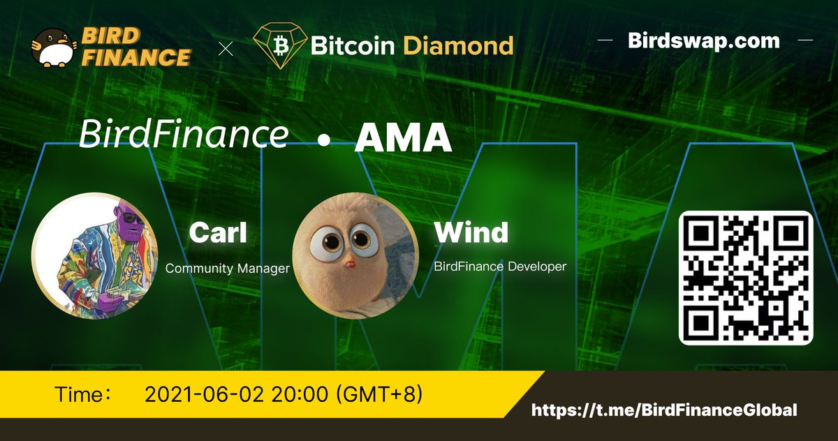 bird_aggregator's tweet photo. Guys？come and take a look! 

We held an #AMA with @BitcoinDiamond_ 

Time: 2021-06-02 20:00 (GMT + 8)

Location:https://t.co/p92O1QYCjq

#BirdFinance https://t.co/AkcPj7GmiL