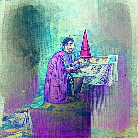 danielrussruss's tweet photo. "Hamilton Morris wearing a wizard hat and a dark robe" + "screenprint" + "rennaissaince painting, 1834"
CLIP + VQGAN
#generativeart #AI #machinelearning #digitalart #hamiltonmorris https://t.co/i7SXIX4mtg