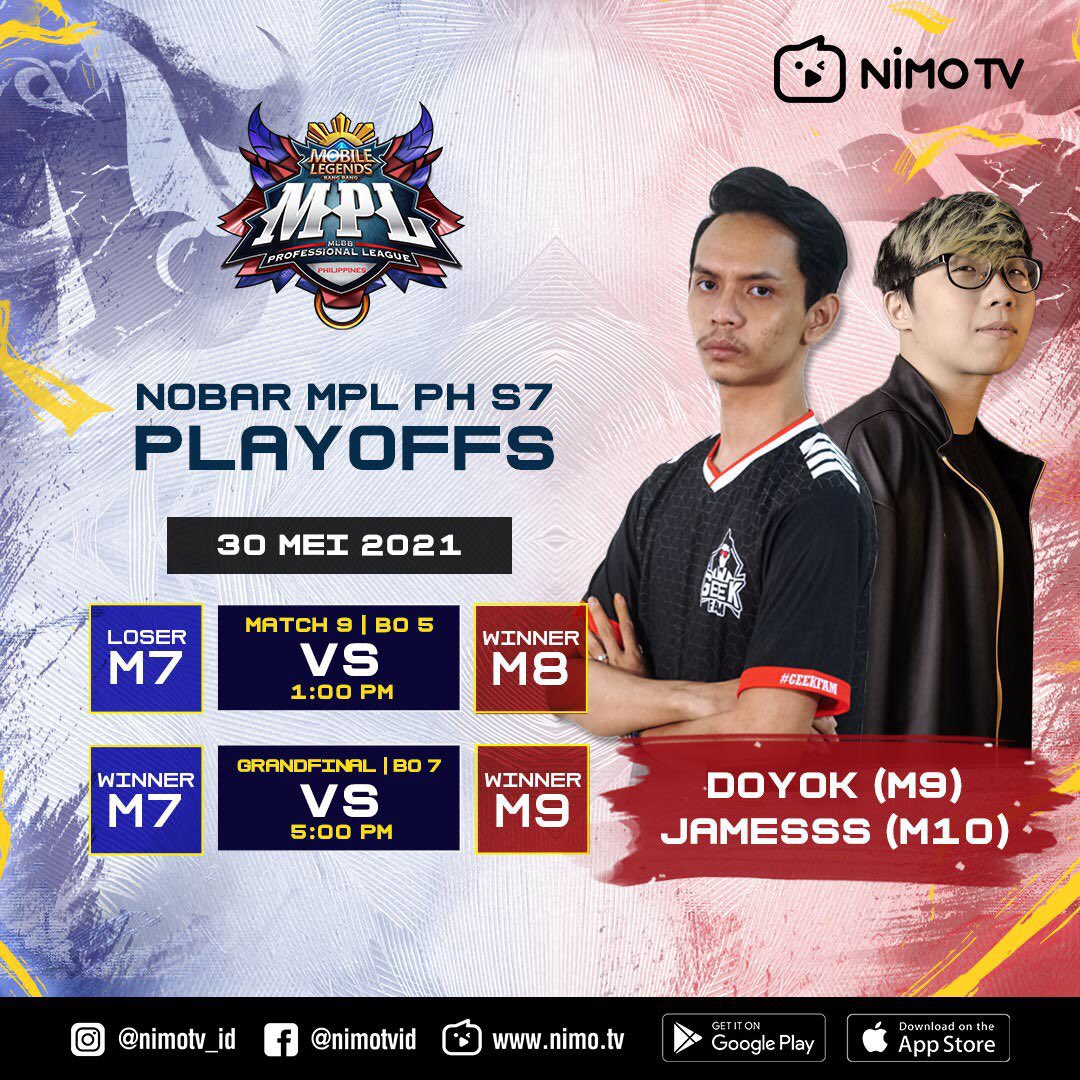 mplidofficial's tweet photo. Saksikan Grand Final MPL PH S7! Bersama @tantyoaditya @rrq_jamesss
30 Mei 2021 LIVE di Nimo TVπ₯
Siapakah yang akan mewakili Filipina dan bertanding di MSC?
#NimoTV #NimoTVID #NimoTVIndonesia #StreamerNimoTV #MPLPH #MobileLegendsBangBang https://t.co/DI7bLjlYfg