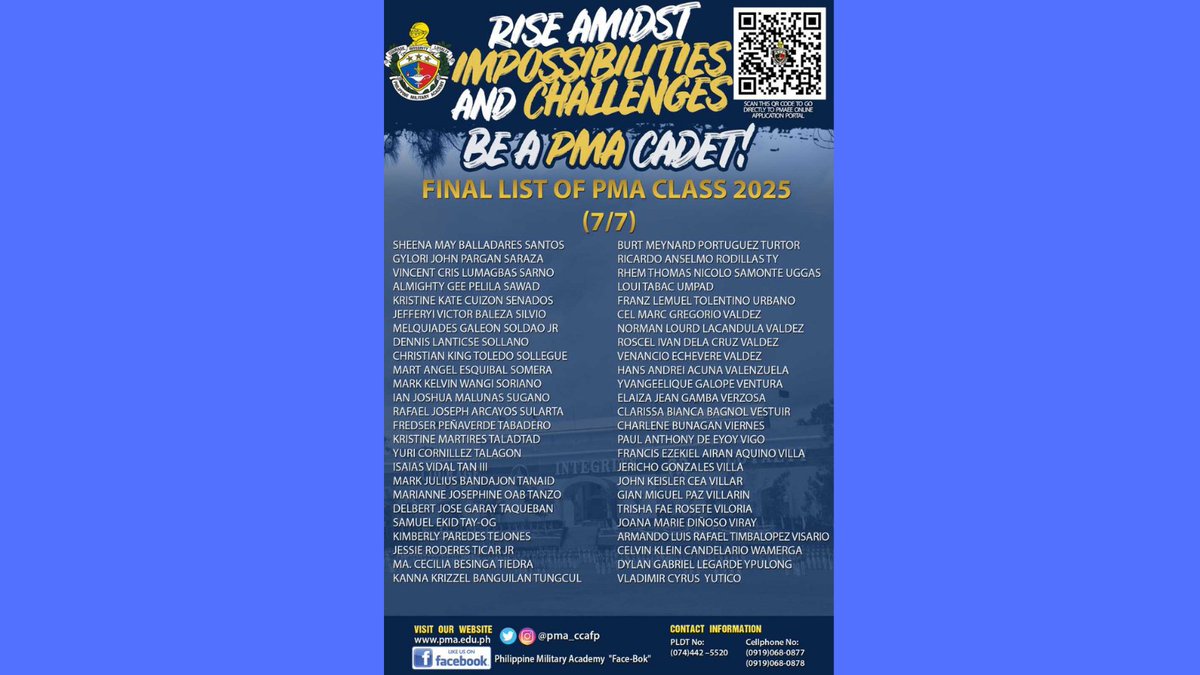 LOOK: The Philippine Military Academy announces and congratulates the 350 successful passers and members of the PMA Class 2025.

For interested applicants for the PMAEE 2021, please click this link facebook.com/philippinemili… .

#takethepma
#pmaclassof2025
