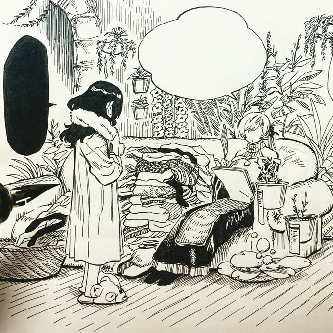 何気ないシーン描き込むの好き(洗濯物多いな)。
#ニーナさんの魔法生活 