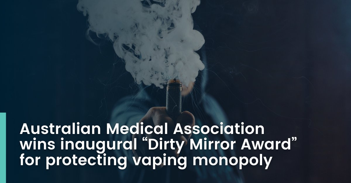 OZretailers's tweet photo. And our congratulations today go to @ama_media, winning the inaugural "Dirty Mirror Award" for protecting the #nicotine vaping monolopy. Well done! Read more at https://t.co/X91sssDSdD

@amapresident @MauriceGSwanson #vaping #monopoly #antitobaccoday #retail #supportsmallbusiness https://t.co/bpOztBIerv