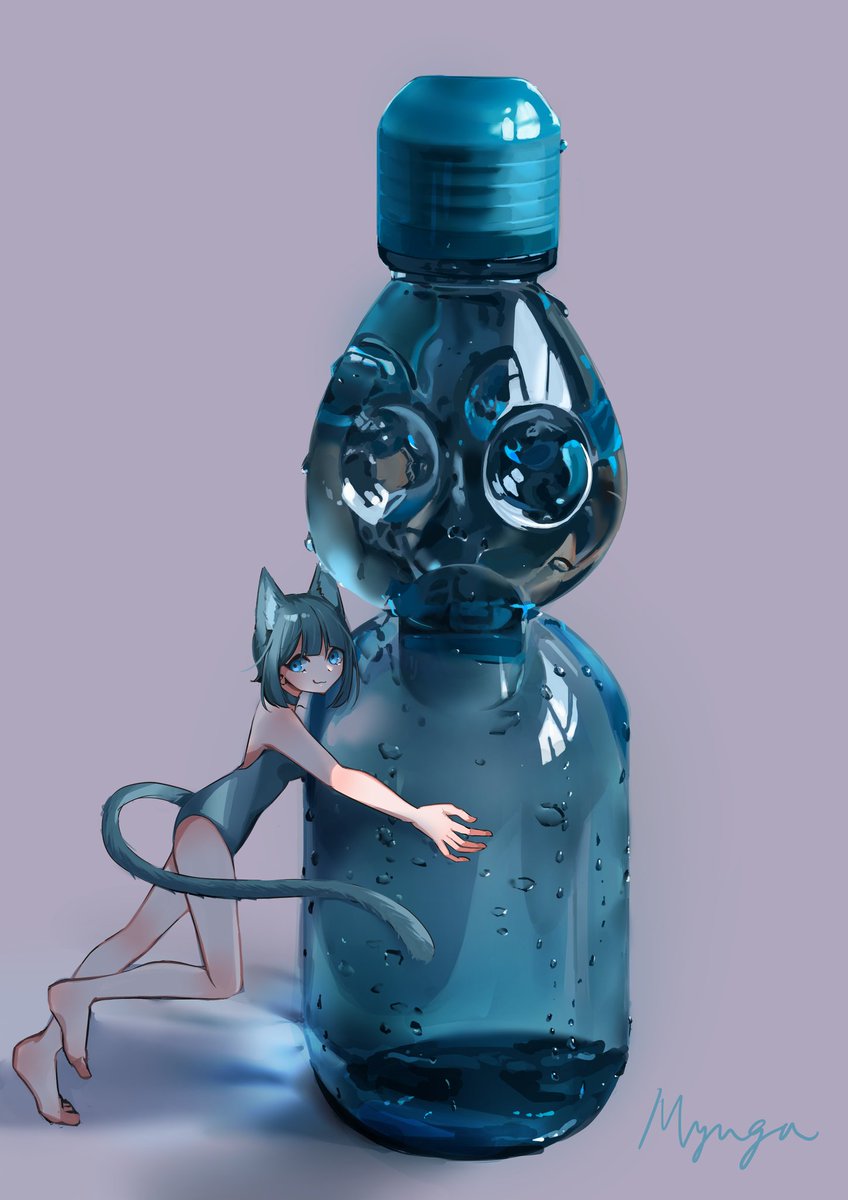 Myuga ラムネ瓶と猫 イラスト