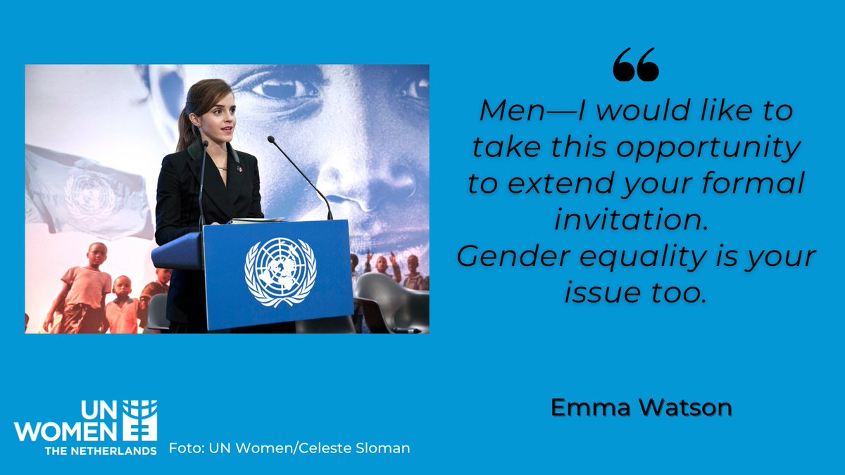 UN Women Goodwill Ambassadeur @EmmaWatson is het gezicht van de #HeForShe campagne dat gericht is om mannen te betrekken bij de strijd voor #gendergelijkheid. 

#UNWomenGoodwillAmbassador #HeForSheNL #GenerationEquality