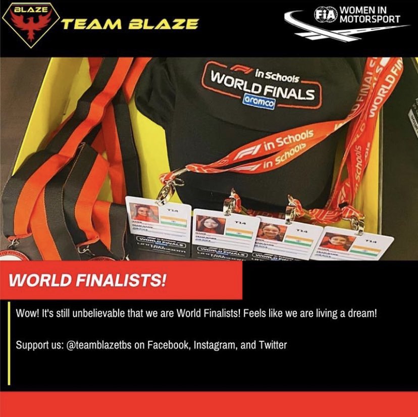 teamblazetbs's tweet photo. Thank you so much @F1inSchoolsHQ! @TimeofSports @STEMClubIndia @fiawim #WeRaceAsOne #TimeofSports #StemClubIndia #F1inSchoolsHQ #F1inSchoolsIndia #F1inSchools #DriveToFly #LetsDrive #F1 #F1inSchoolsIndia #F1SWF #F1inSchoolsWorldFinals #TOS #F1sWF2020 #Womeninmotorsports https://t.co/UQbXJs41fc
