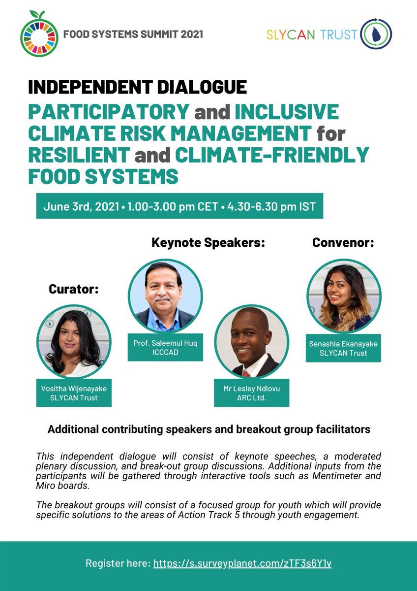 📢 We are organising an independent <a href="/FoodSystems/">UN Food Systems Coordination Hub</a> dialogue on participatory &amp; inclusive #climate risk management for resilient &amp; climate-friendly #foodsystems on June 3!

Register here: s.surveyplanet.com/zTF3s6Y1v

<a href="/InsuResilience/">InsuResilience Global Partnership</a> <a href="/farmd/">FARM-D</a> <a href="/CGIAR/">CGIAR</a> <a href="/IFAD/">International Fund for Agricultural Development</a> <a href="/AdaptXChange/">Adaptation Exchange by the NWP</a> <a href="/_MCII_/">MCII</a> <a href="/CAREClimate/">CARE Climate Justice</a>