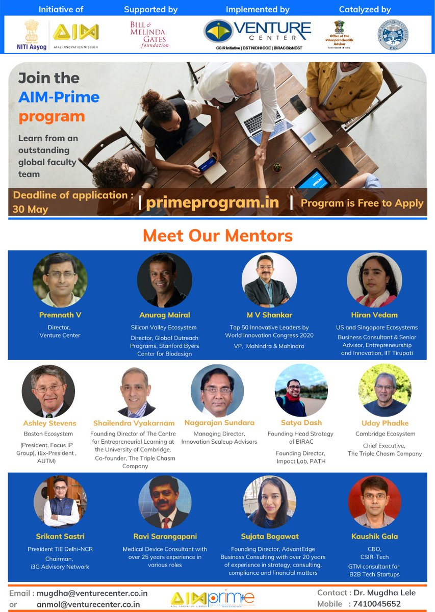 venture_center's tweet photo. @Pranav7296 These are the mentors of our program. #askVC
@AIMtoInnovate @BMGFIndia @hiranvedam @satyadash @kaushikgala https://t.co/e6yB1rjakc