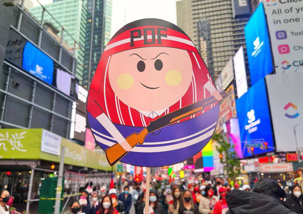 BunnyPhyoe's tweet photo. Myanmar Nationalities in United States staged a protest against Genocidal Myanmar Junta at Time Square, NYC and to raise recognition of our legitimate government NUG. @NUGMyanmar @IntlCrimCourt @CIJ_ICJ @UN #May30Coup #WhatsHappeningInMyanmar https://t.co/835DZuQNxa