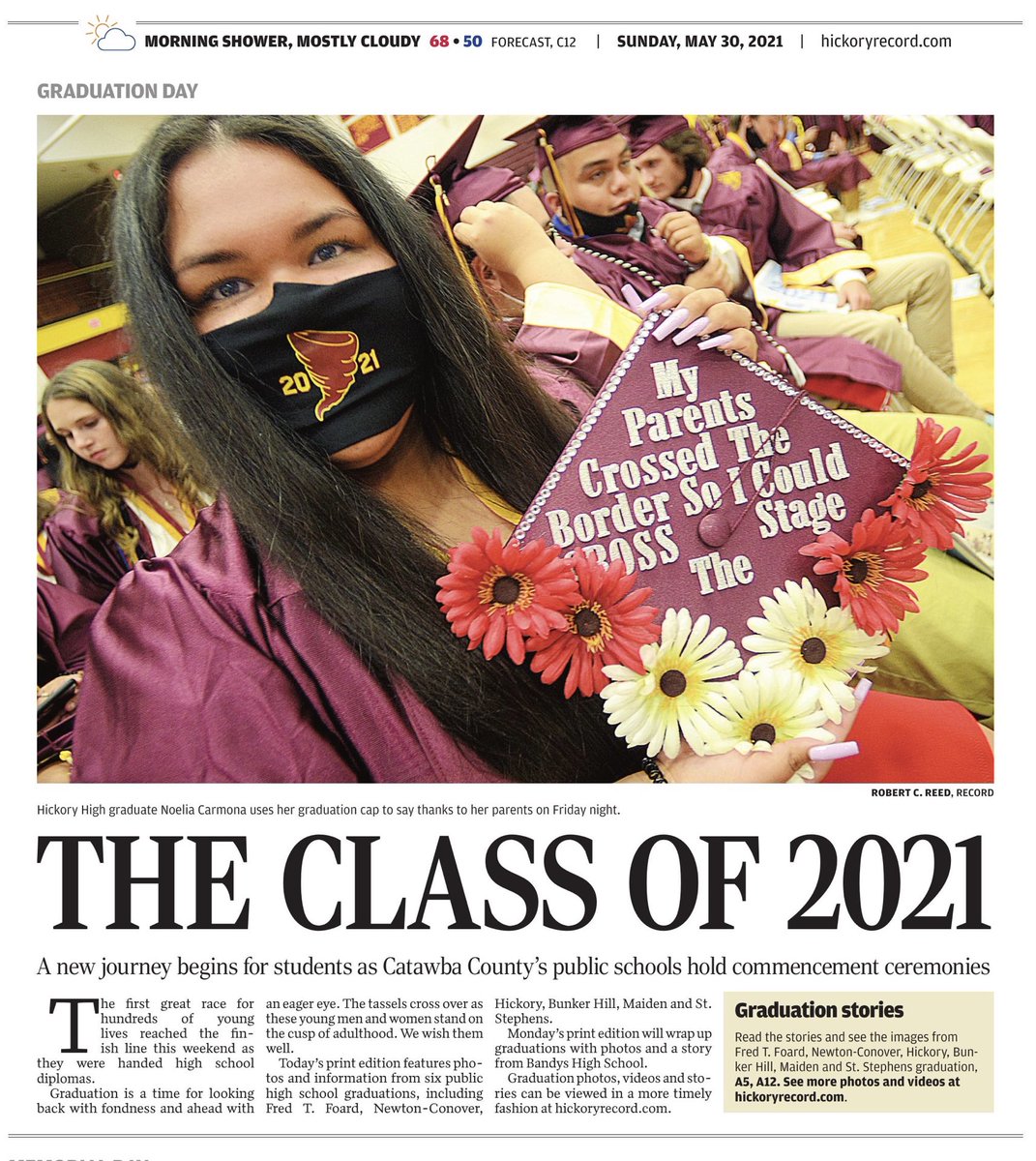 hickoryschools's tweet photo. The front page of Sunday’s HDR! Congrats to Hickory High graduates! (Great photo by Robert C. Reed/HDR). #ComeHomeToHPS https://t.co/6FkV3z8gsM