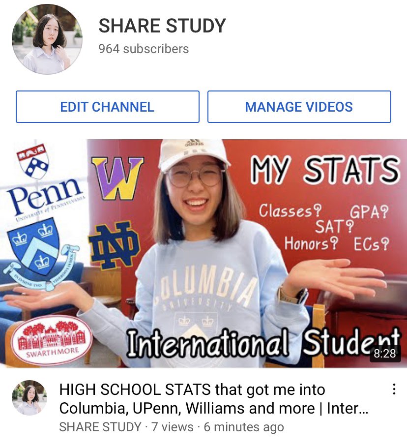 sharestudyy's tweet photo. HIGH SCHOOL STATS that got me into Columbia, UPenn, Williams and more | ... https://t.co/XDUZdnajc7 via @YouTube https://t.co/jmZGDipYG0