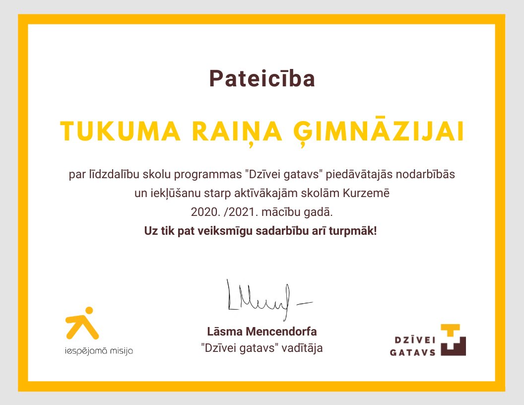 Paldies, "Dzīvei gatavs", par sadarbību!
