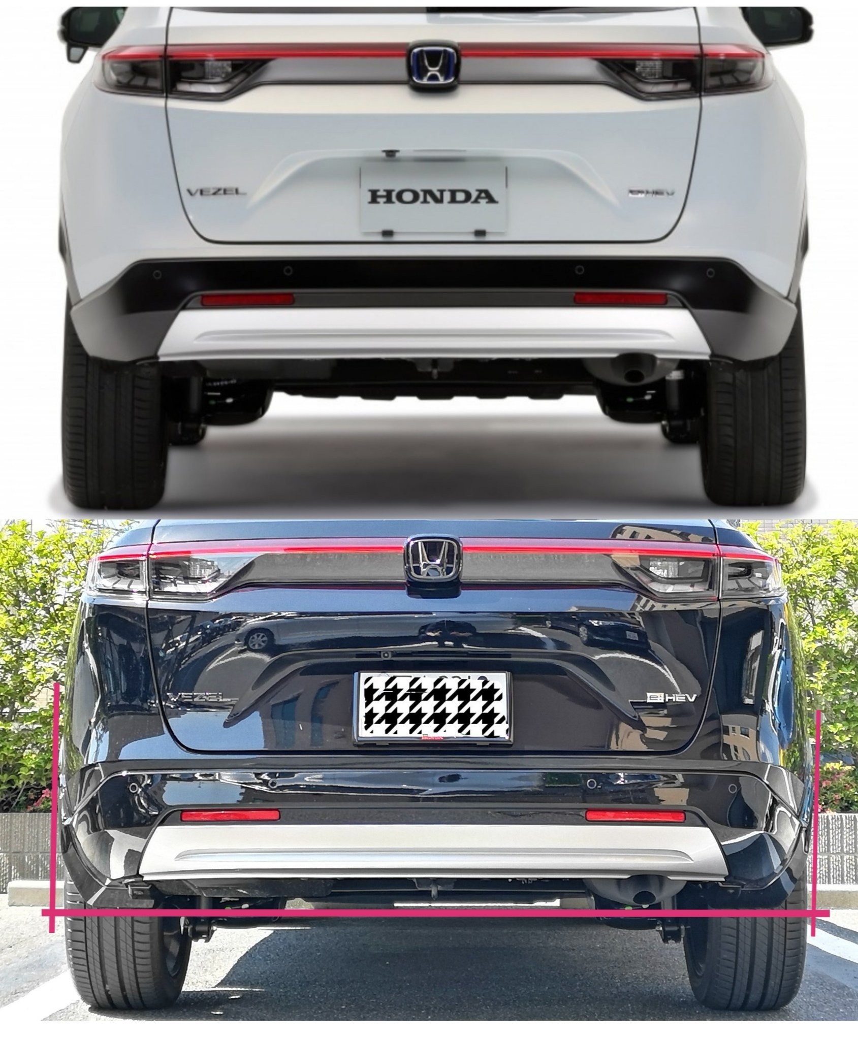 ヴェゼルくん 新型ヴェゼル オススメディーラーオプション アーバンスタイル等のパーツ付けない方は マッドガード オススメです 写真の様にブラックに塗装されてて リアのポチッと出っ張ってる所のデザインと一体感が出てボリュームがアップします