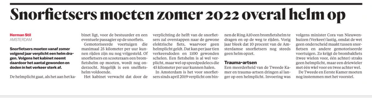 Snorfietsers móeten zomer 2022 overal een helm op 

Dit kan tientallen doden schelen- per jaar
Ondertussen sterven er in NL elke dag 55 mensen aan de gevolgen van roken, 1/2 < 65e jaar 

Deze week beginnen honderden kinderen met deze verslaving 
Onbeschermd. #lobby
