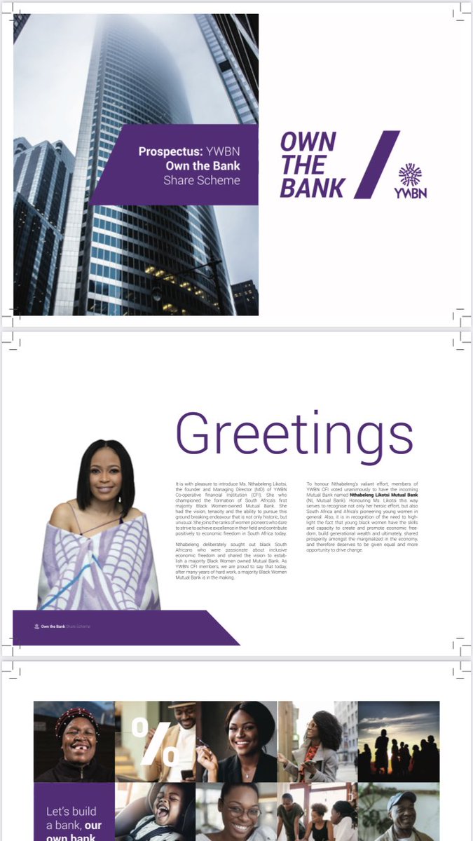 MissNthabeleng's tweet image. The YWBN Own the Bank Shares Scheme is officially out, if you haven’t received a copy by now, WhatsApp “ownthebank” to +27 (71) 332-1190, we will send it to you fast fast 💜💜💜

“We are the Bank we’ve been waiting for”