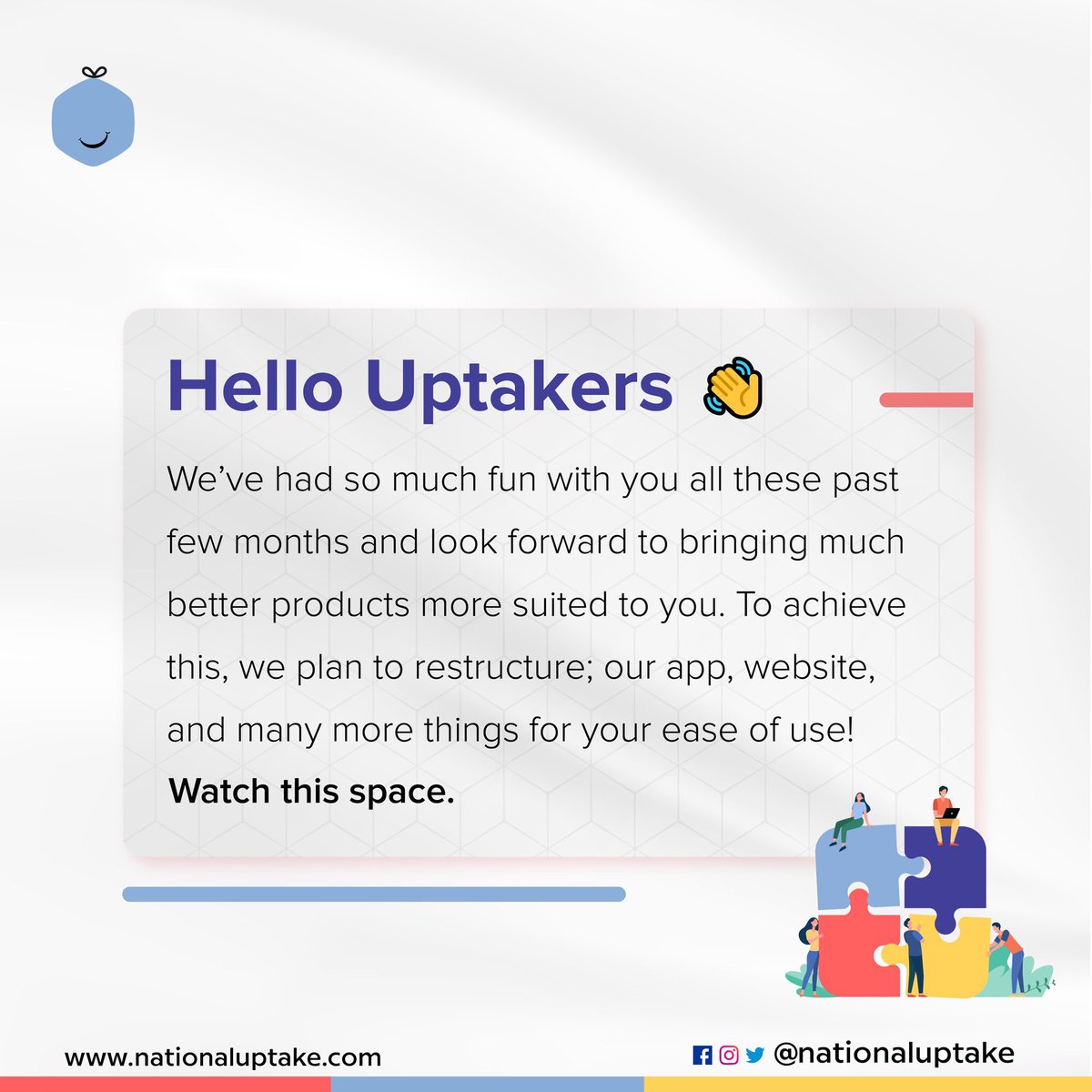 NationalUptake's tweet photo. Dear uptakers! 🤭

We have so much planned for you in order to touch as many as possible.

To do this effectively we must continue our research in this market and restructure our systems/operations so we can deliver better products.

#naup #nigeria #uptakers https://t.co/MKSwwNXauf